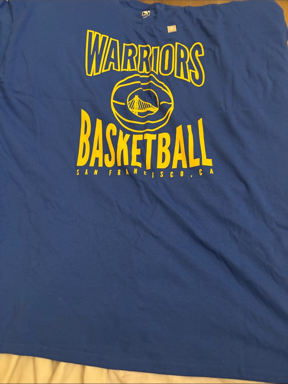 NBA Warriors Basketball Tee in Royal Blue with Yellow Logo